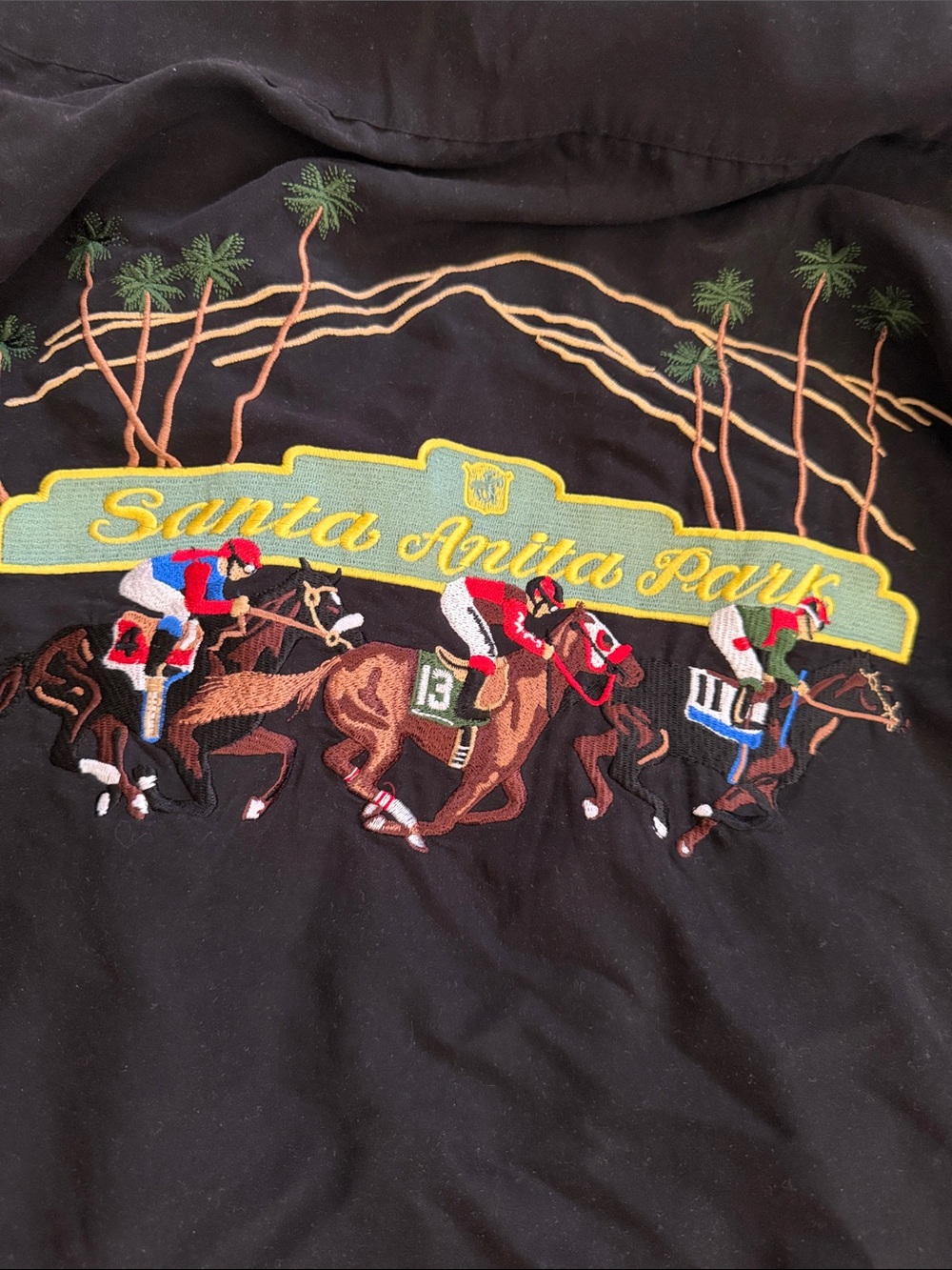 Pendleton Black Zip-Up Sweater with Multicolor Santa Anita Park Embroidery